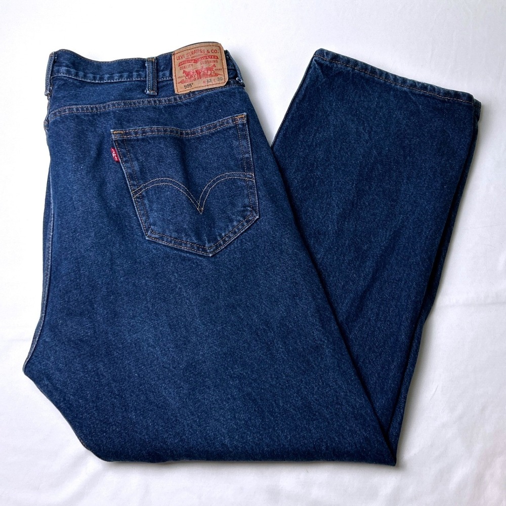 Levi's Mens 505 Straight Fit Medium Wash Denim Jeans Size 42x30 Blue Cotton